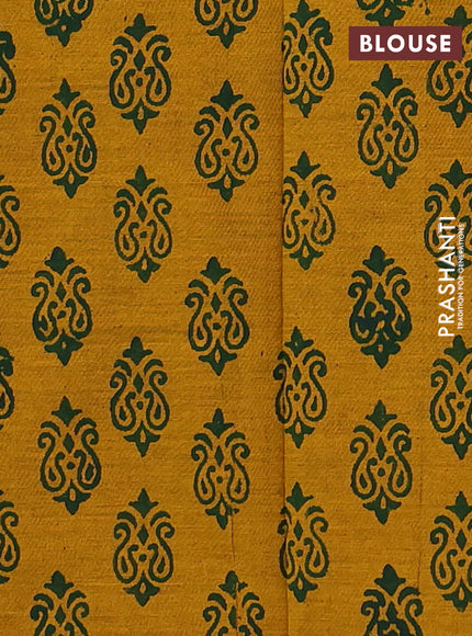 Green & Mustard Yellow Semi Silk Cotton Saree - Embroidery