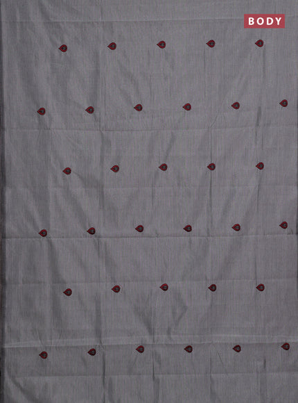 Grey & Maroon Semi Silk Cotton Saree - Embroidery