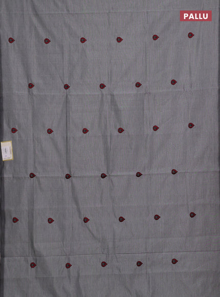 Grey & Maroon Semi Silk Cotton Saree - Embroidery