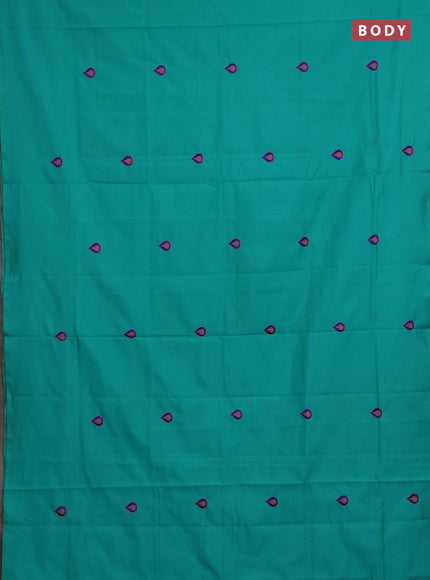 Teal Green & Blue Semi Silk Cotton Saree - Embroidery
