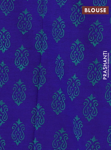 Teal Green & Blue Semi Silk Cotton Saree - Embroidery