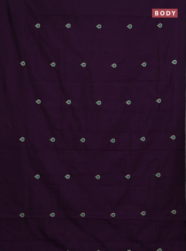 Purple & Beige Semi Silk Cotton Saree - Embroidery