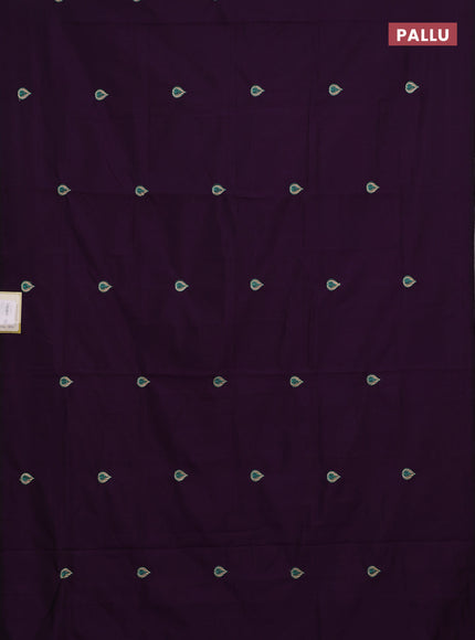 Purple & Beige Semi Silk Cotton Saree - Embroidery