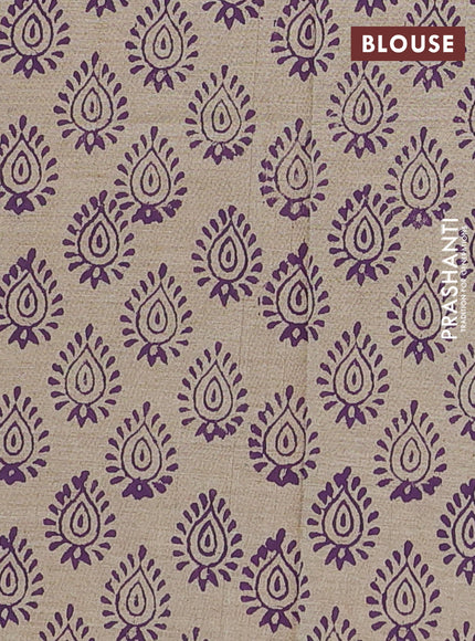 Purple & Beige Semi Silk Cotton Saree - Embroidery