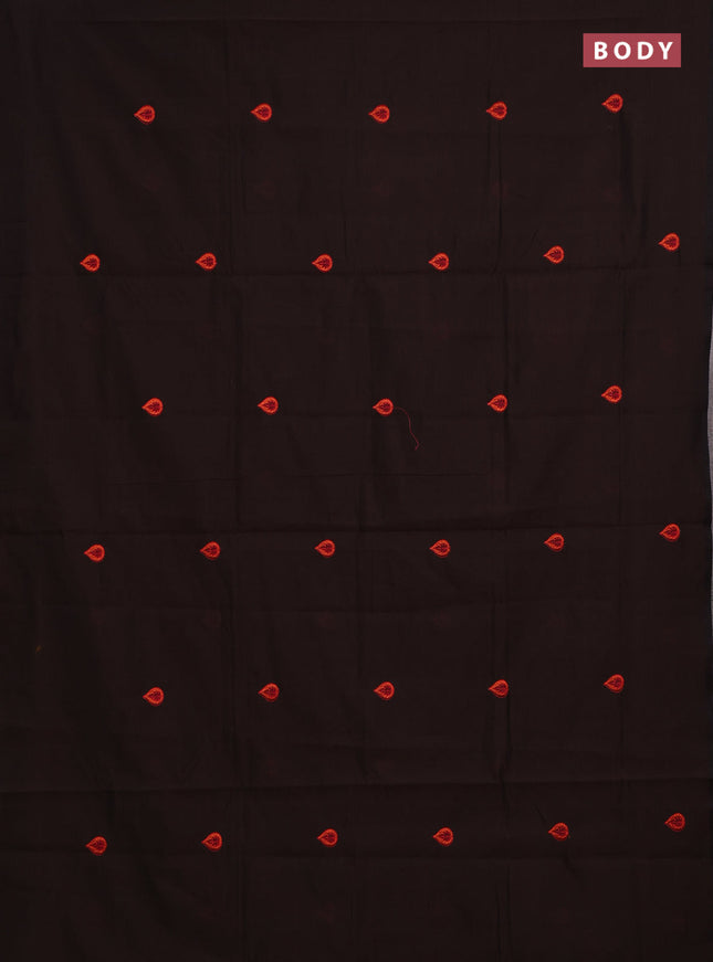 Coffee Brown & Orange Semi Silk Cotton Saree - Embroidery