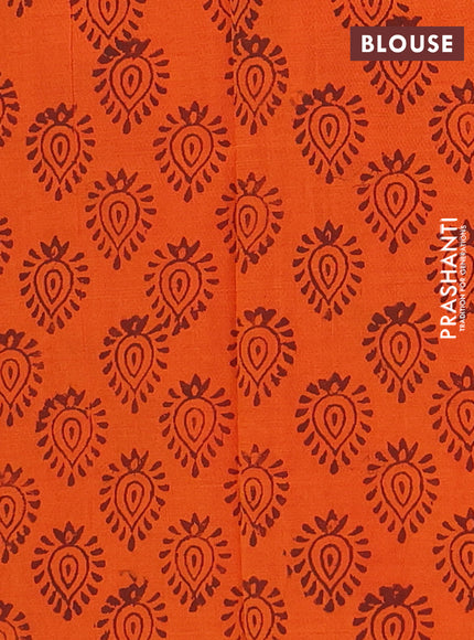 Coffee Brown & Orange Semi Silk Cotton Saree - Embroidery