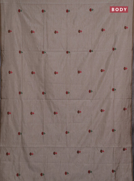 Beige & Green Semi Silk Cotton Saree - Embroidery