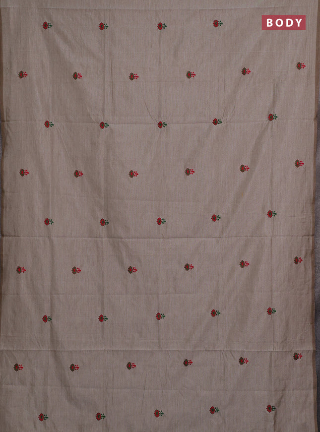 Beige & Green Semi Silk Cotton Saree - Embroidery