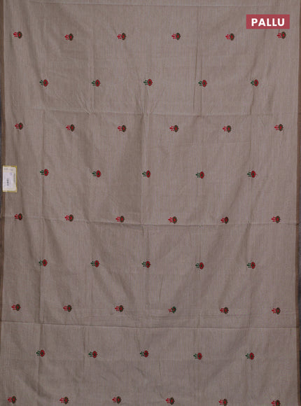 Beige & Green Semi Silk Cotton Saree - Embroidery