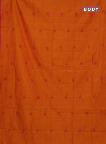 Sunset Orange & Maroon Semi Silk Cotton Saree - Embroidery