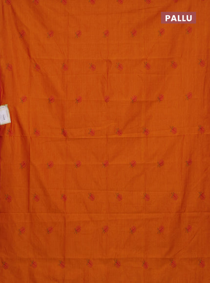Sunset Orange & Maroon Semi Silk Cotton Saree - Embroidery