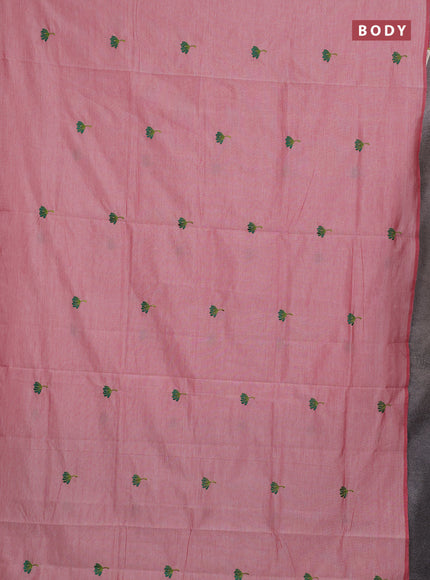 Peach & Teal Green Semi Silk Cotton Saree - Embroidery