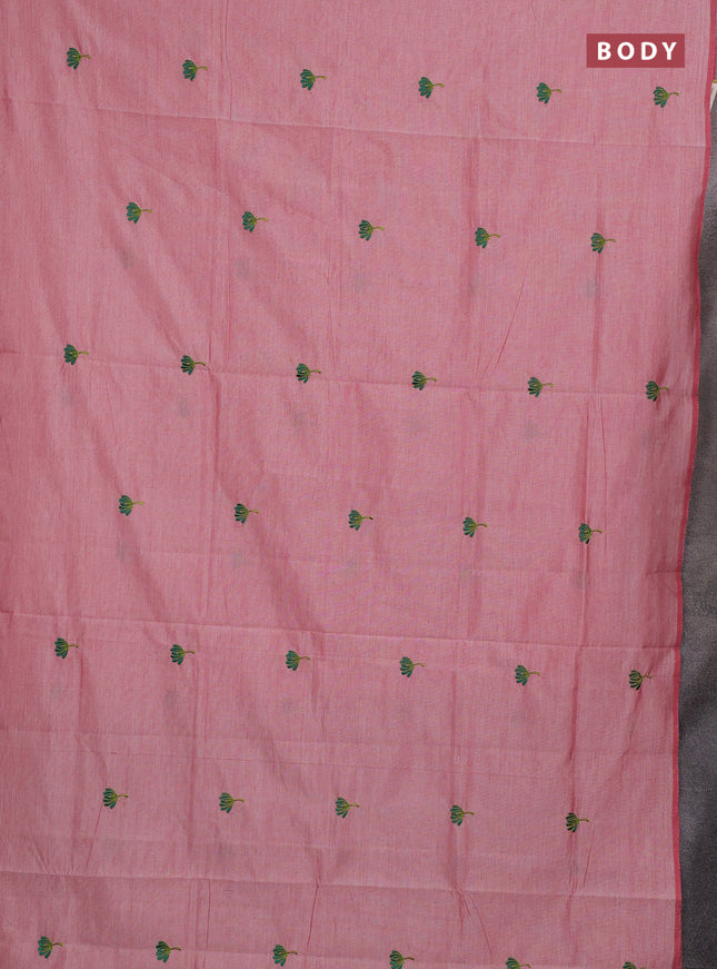 Peach & Teal Green Semi Silk Cotton Saree - Embroidery