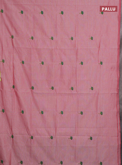 Peach & Teal Green Semi Silk Cotton Saree - Embroidery