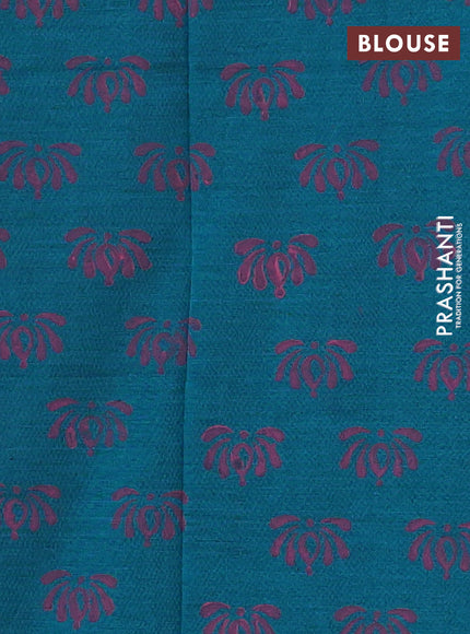 Peach & Teal Green Semi Silk Cotton Saree - Embroidery