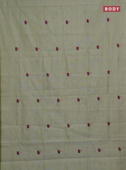 Pista Green & Navy Blue Semi Silk Cotton Saree - Embroidery