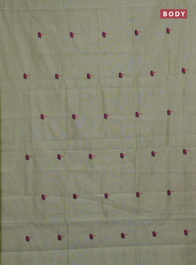 Pista Green & Navy Blue Semi Silk Cotton Saree - Embroidery