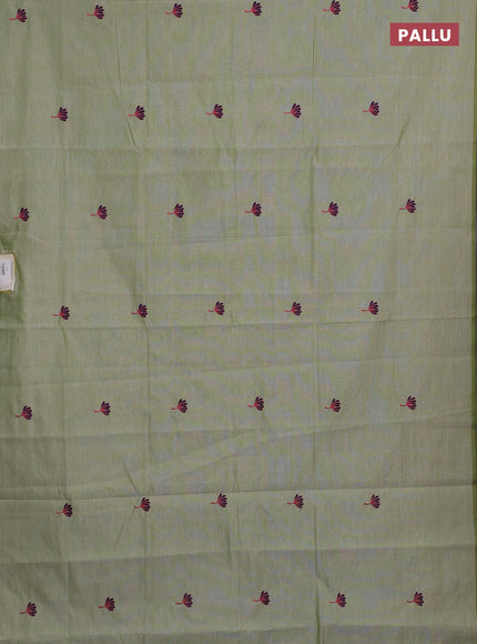 Pista Green & Navy Blue Semi Silk Cotton Saree - Embroidery