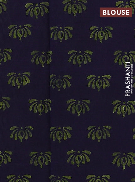 Pista Green & Navy Blue Semi Silk Cotton Saree - Embroidery
