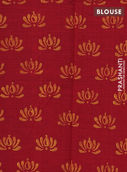 Mustard Yellow & Maroon Semi Silk Cotton Saree - Embroidery