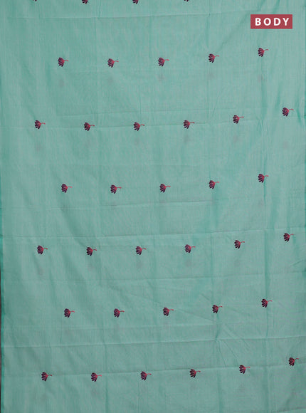 Teal Green & Navy Blue Semi Silk Cotton Saree - Embroidery