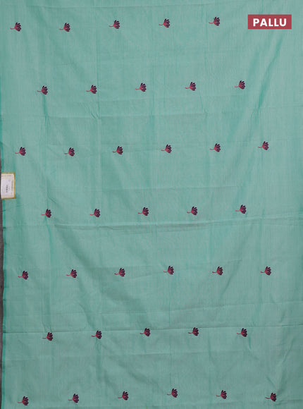 Teal Green & Navy Blue Semi Silk Cotton Saree - Embroidery