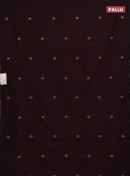 Coffee Brown & Candy Pink Semi Silk Cotton Saree - Embroidery