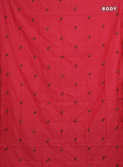 Candy Pink & Coffee Brown Semi Silk Cotton Saree - Embroidery