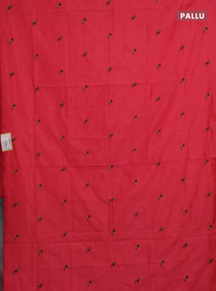 Candy Pink & Coffee Brown Semi Silk Cotton Saree - Embroidery
