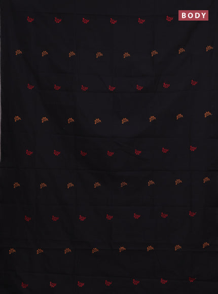 Black & Mustard Yellow Semi Silk Cotton Saree - Embroidery