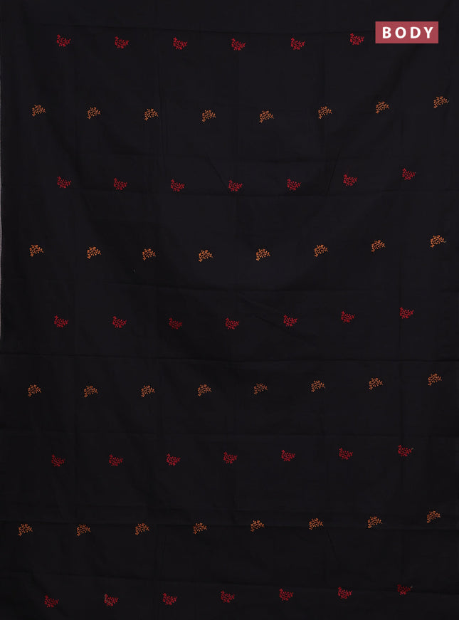 Black & Mustard Yellow Semi Silk Cotton Saree - Embroidery