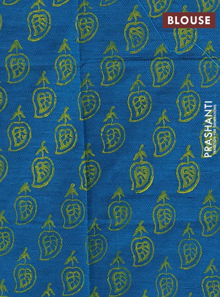 Lime Green & Peacock Blue Semi Silk Cotton Saree - Embroidery