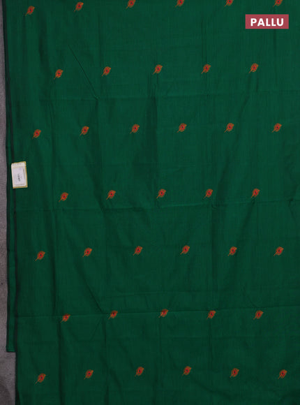 Green & Sunset Orange Semi Silk Cotton Saree - Embroidery