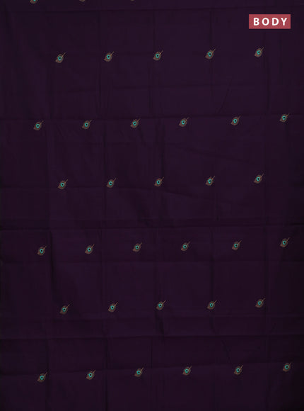 Purple & Beige Semi Silk Cotton Saree - Embroidery