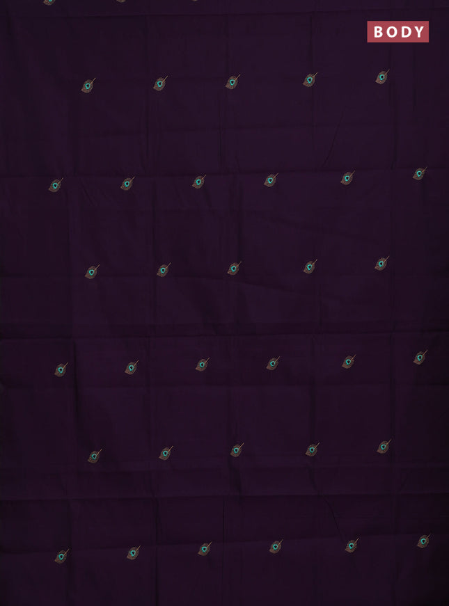 Purple & Beige Semi Silk Cotton Saree - Embroidery