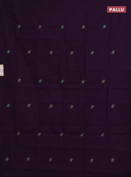 Purple & Beige Semi Silk Cotton Saree - Embroidery