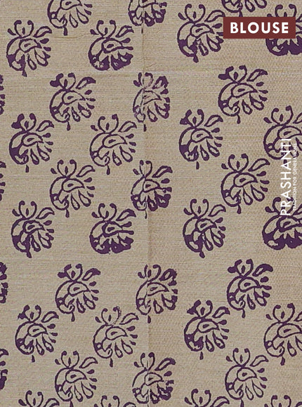 Purple & Beige Semi Silk Cotton Saree - Embroidery