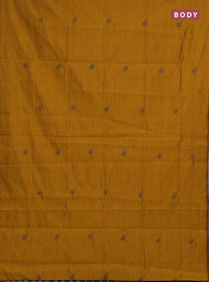 Mustard Yellow & Green Semi Silk Cotton Saree - Embroidery