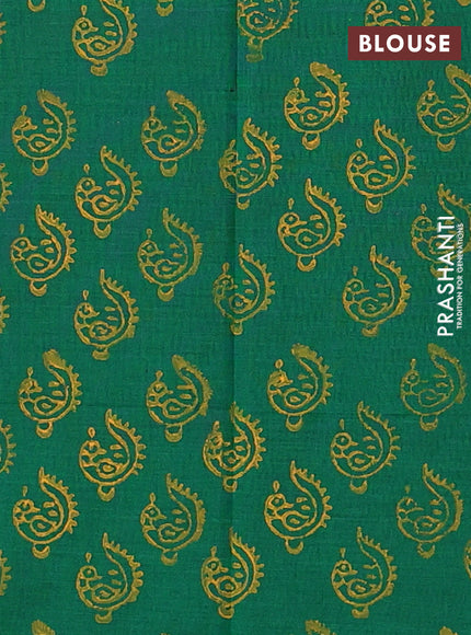 Mustard Yellow & Green Semi Silk Cotton Saree - Embroidery