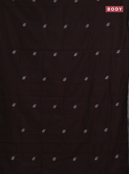 Coffee Brown & Peach Pink Semi Silk Cotton Saree - Embroidery