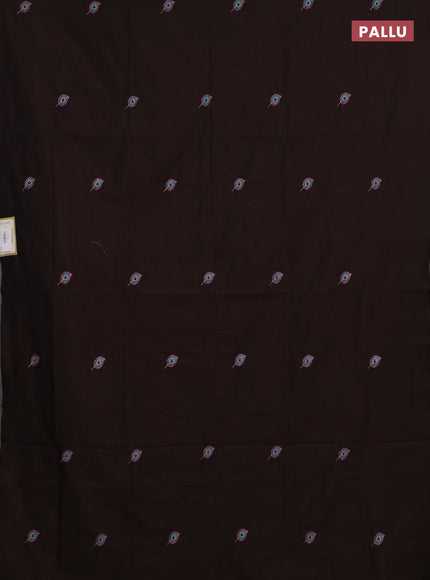 Coffee Brown & Peach Pink Semi Silk Cotton Saree - Embroidery