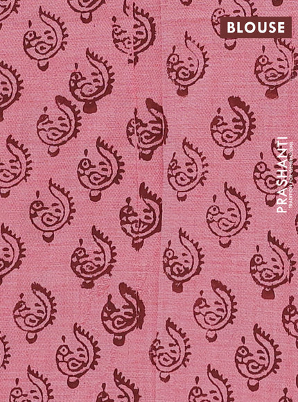 Coffee Brown & Peach Pink Semi Silk Cotton Saree - Embroidery