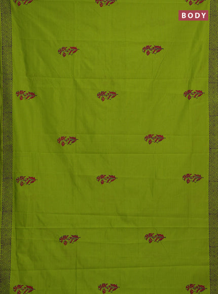 Green & Purple Semi Silk Cotton Saree - Printed