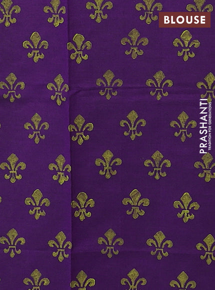 Green & Purple Semi Silk Cotton Saree - Printed