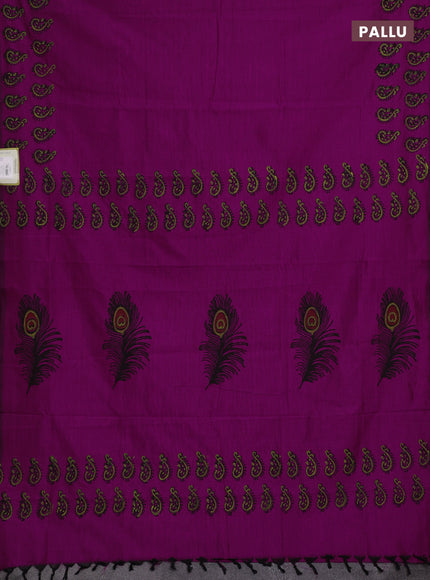 Magenta Pink & Green Semi Silk Cotton Saree - Printed