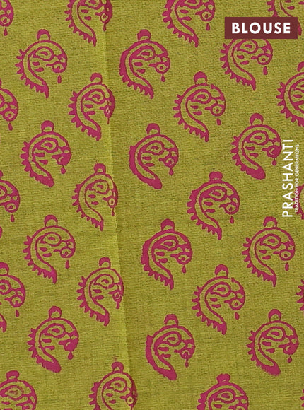 Magenta Pink & Green Semi Silk Cotton Saree - Printed
