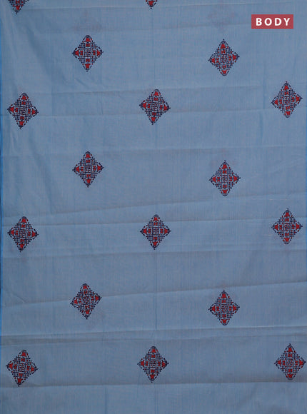 Blue & Navy Blue Semi Silk Cotton Saree - Printed