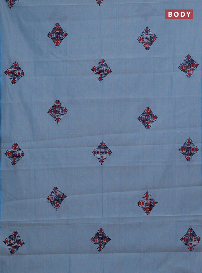 Blue & Navy Blue Semi Silk Cotton Saree - Printed