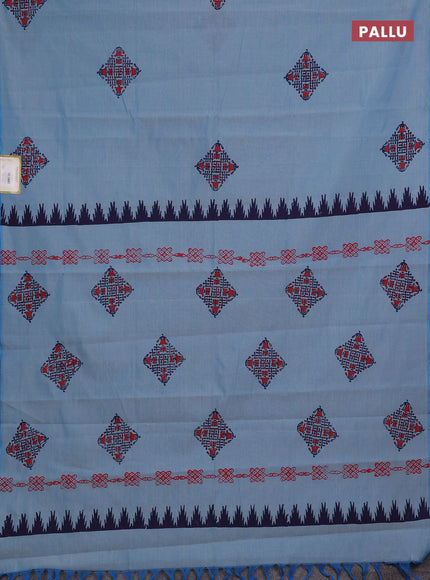 Blue & Navy Blue Semi Silk Cotton Saree - Printed