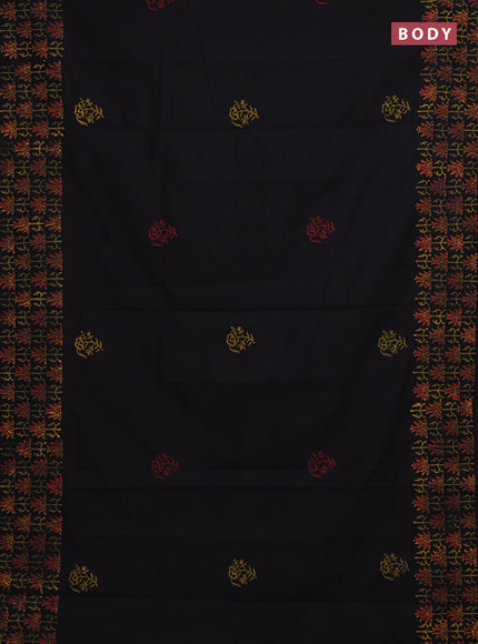 Black & Mustard Yellow Semi Silk Cotton Saree - Printed